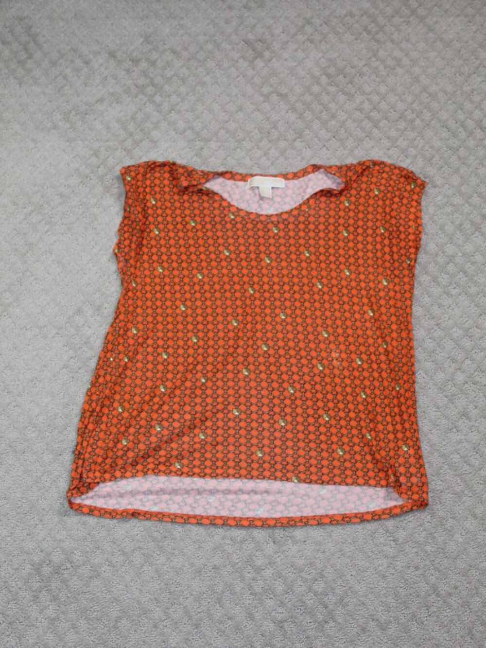 Michael Kors Size M Orange Tan Chain Pattern Short Sleeve Top